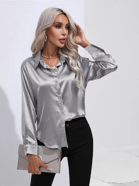 Loose Satin Blouse with Elegant Sleeves