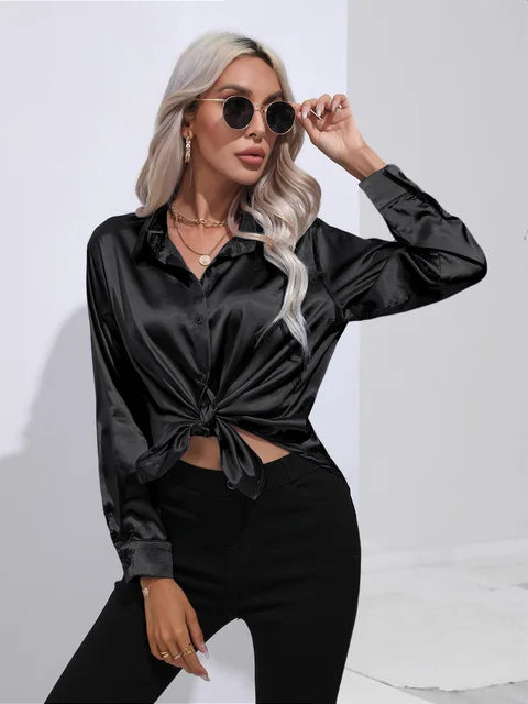 Loose Satin Blouse with Elegant Sleeves