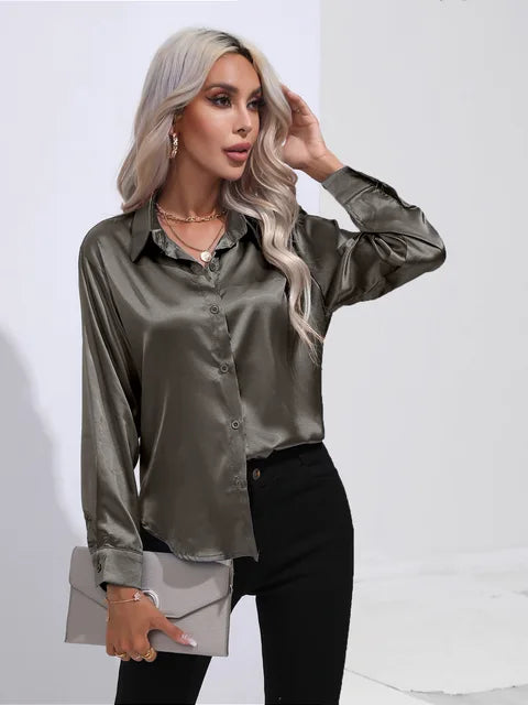 Loose Satin Blouse with Elegant Sleeves