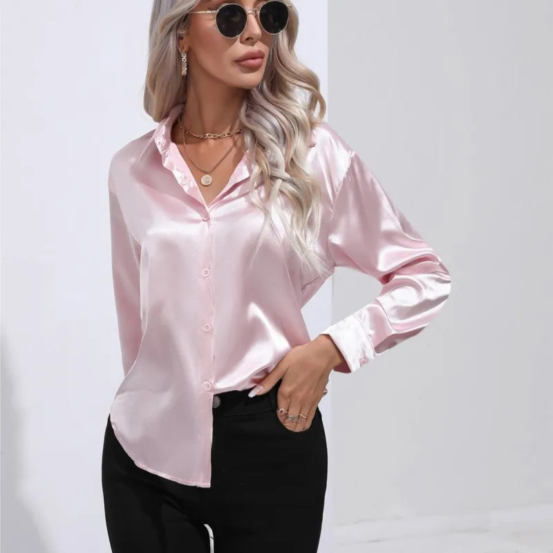 Loose Satin Blouse with Elegant Sleeves