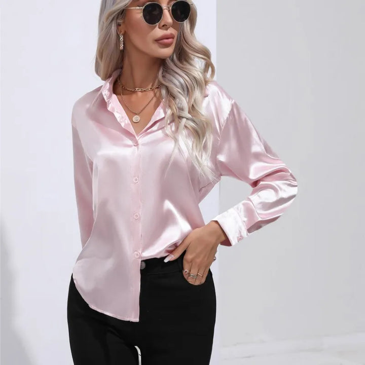 Loose Satin Blouse with Elegant Sleeves