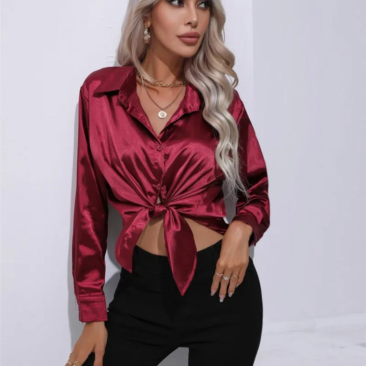 Loose Satin Blouse with Elegant Sleeves