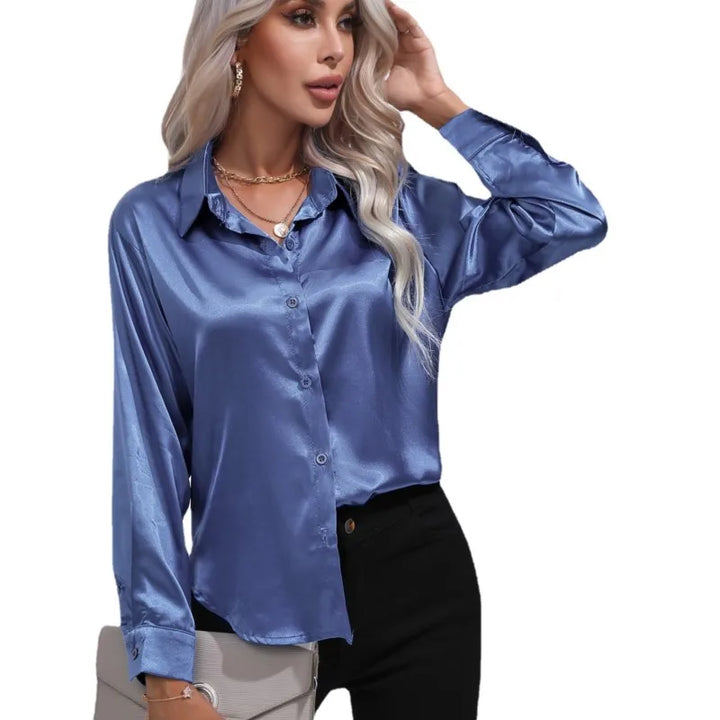 Loose Satin Blouse with Elegant Sleeves
