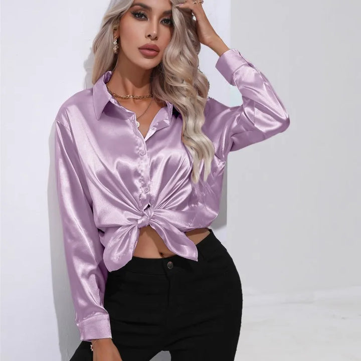 Loose Satin Blouse with Elegant Sleeves