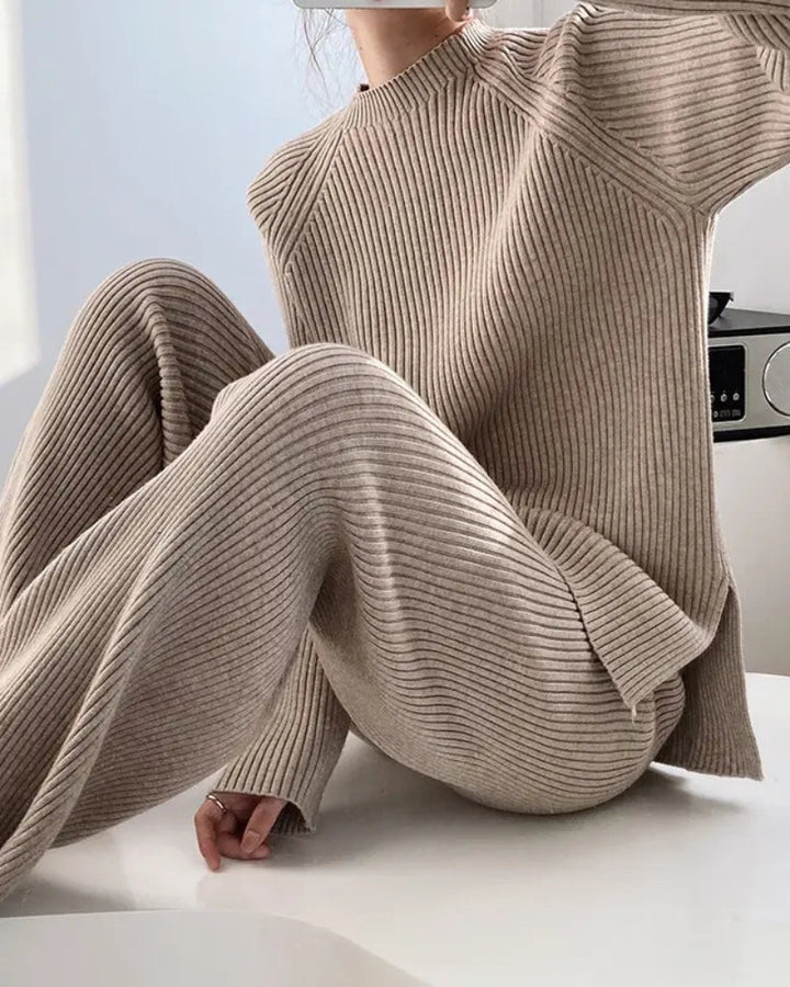 Wide-Leg Knit Lounge Set with Pullover