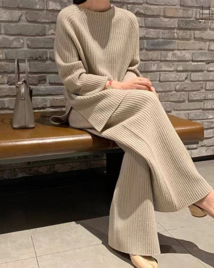 Wide-Leg Knit Lounge Set with Pullover