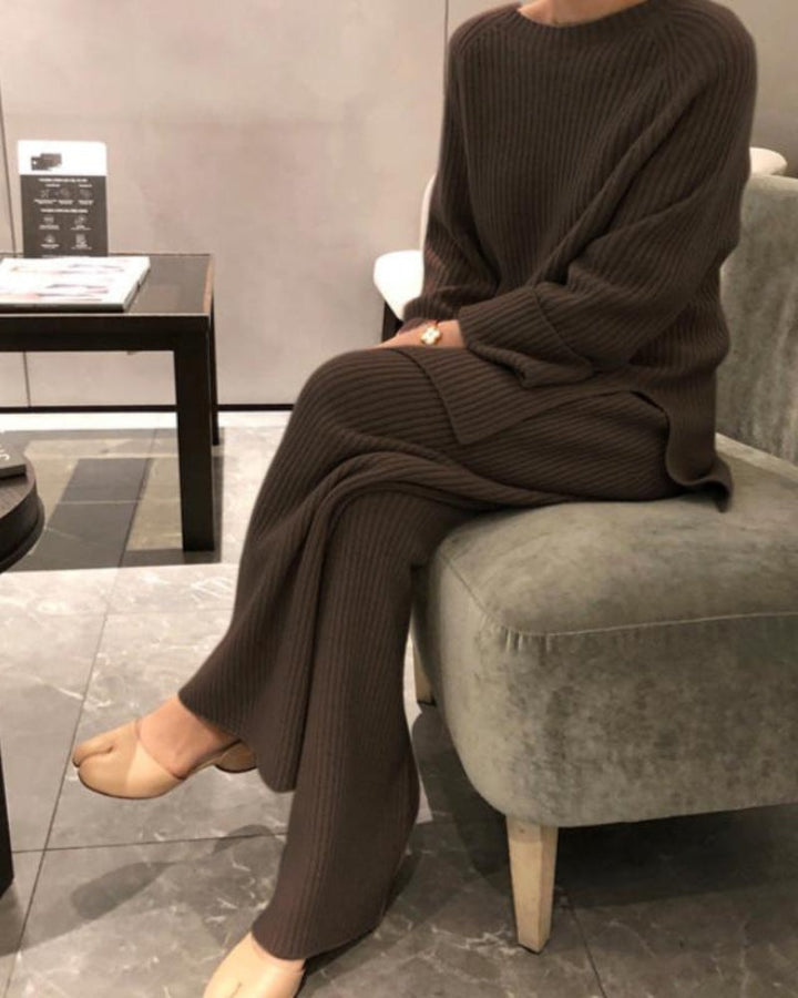 Wide-Leg Knit Lounge Set with Pullover