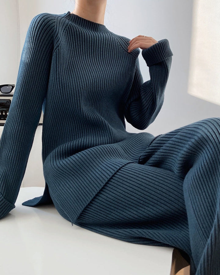 Wide-Leg Knit Lounge Set with Pullover