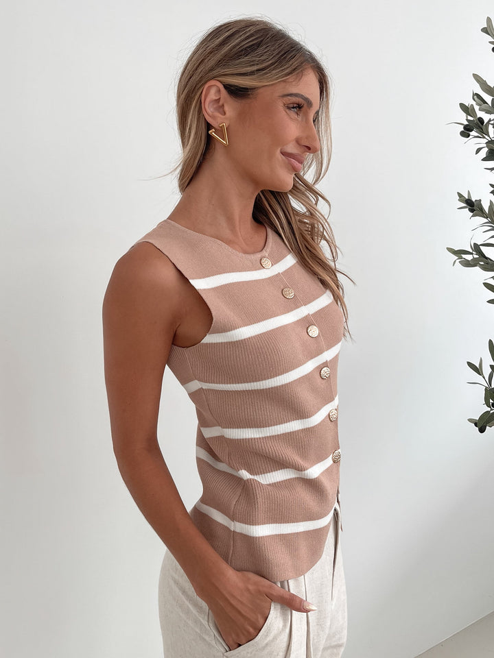 Keyania Knit Top - Beige Stripe
