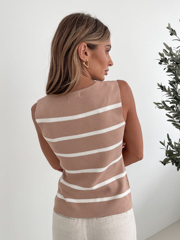 Keyania Knit Top - Beige Stripe