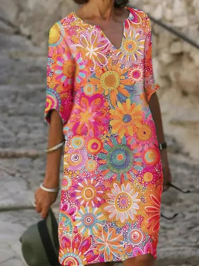 Vibrant Floral Pattern Dress for Women