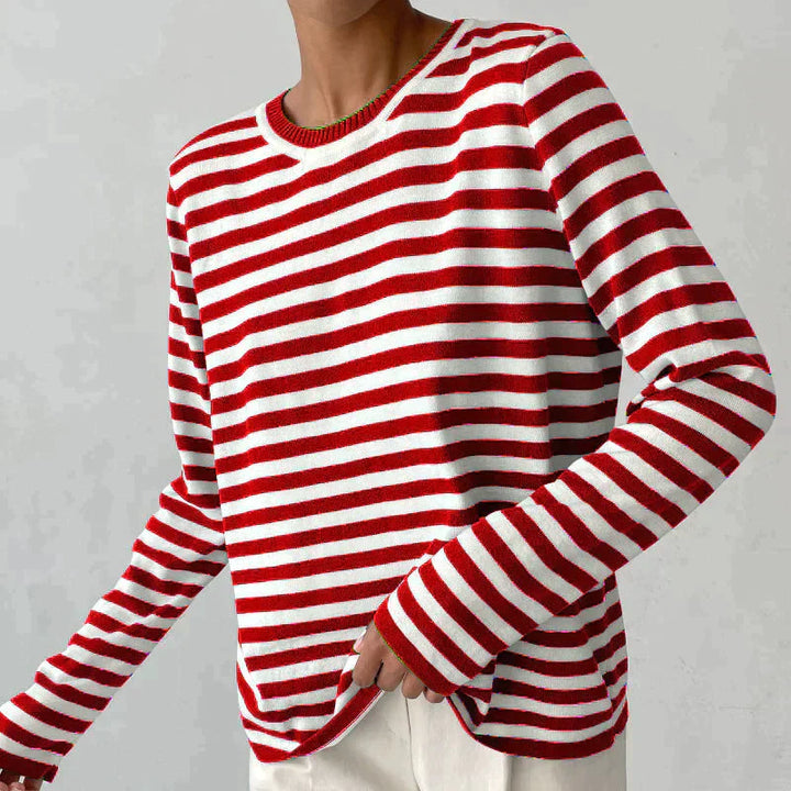 Women's striped crewneck long-sleeve top