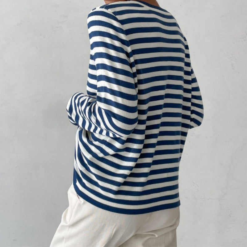 Women's striped crewneck long-sleeve top