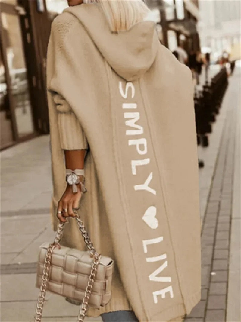 Women's hooded longline cardigan with slogan print