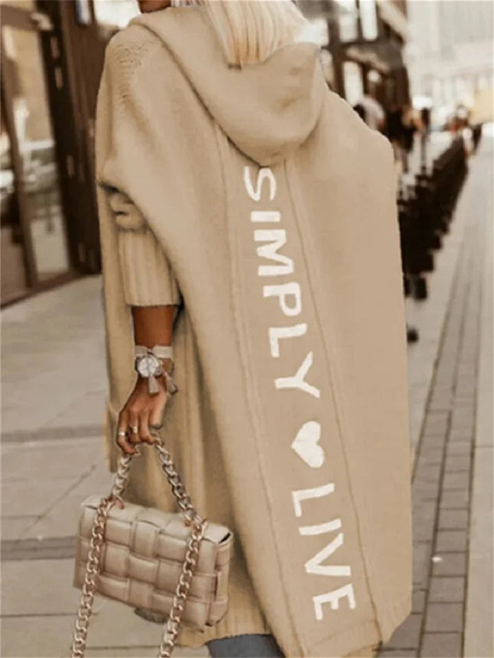 Women's hooded longline cardigan with slogan print