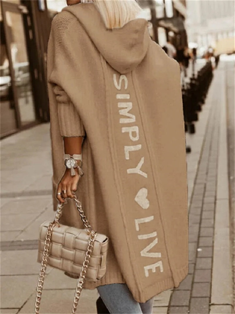 Women's hooded longline cardigan with slogan print