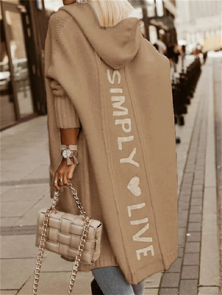 Women's hooded longline cardigan with slogan print