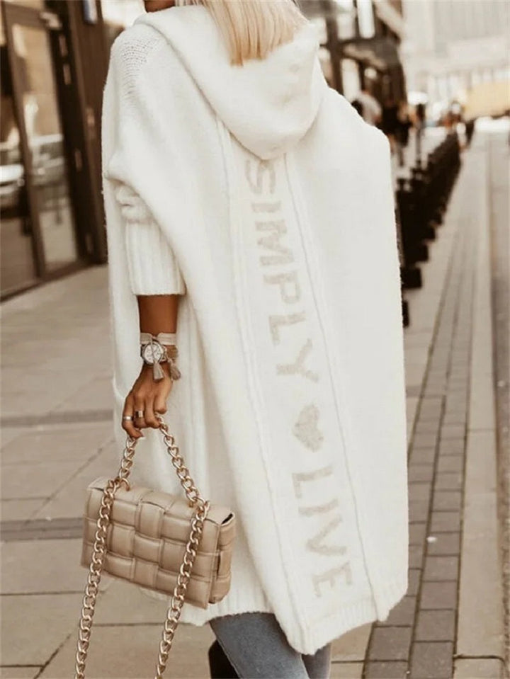 Women's hooded longline cardigan with slogan print