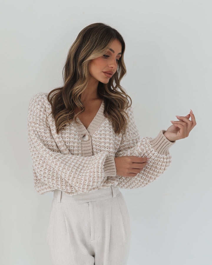 Mykelti Cardigan - Camel Print