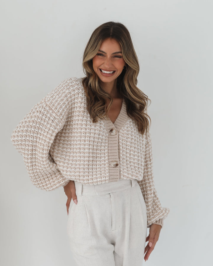 Mykelti Cardigan - Camel Print
