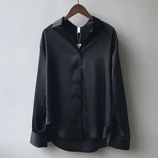 Olive Satin Blouse with Elegant Sheen