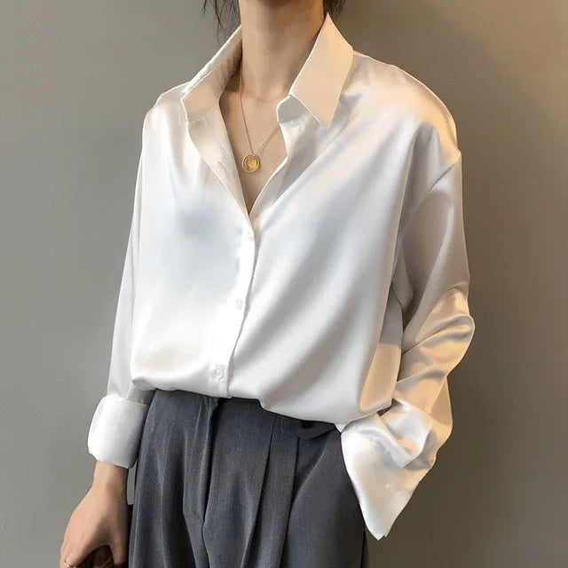 Olive Satin Blouse with Elegant Sheen