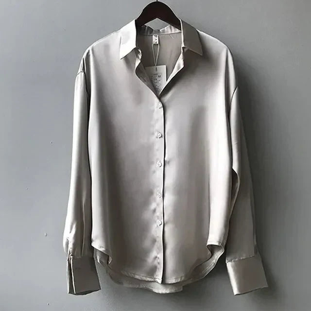 Olive Satin Blouse with Elegant Sheen