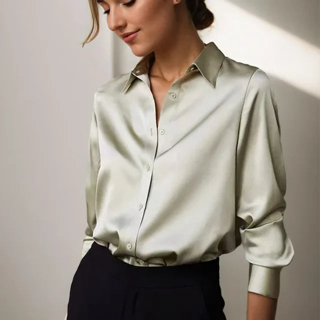 Olive Satin Blouse with Elegant Sheen