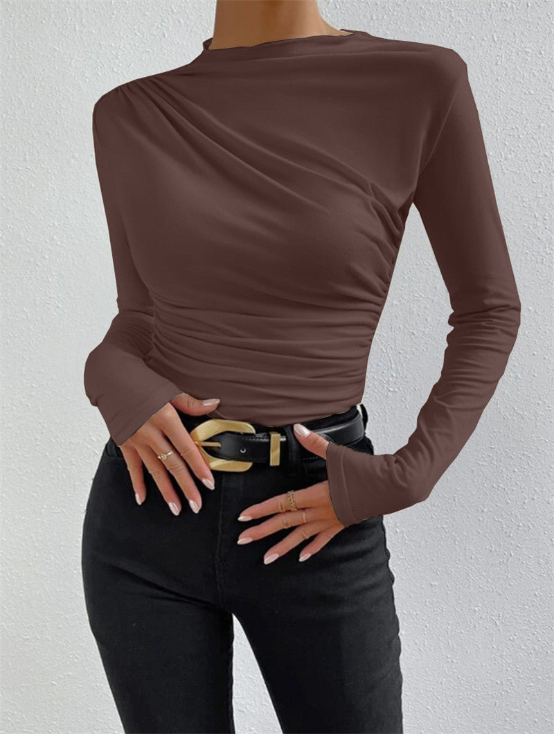 Amier - asymmetric collar draped long sleeve shirt