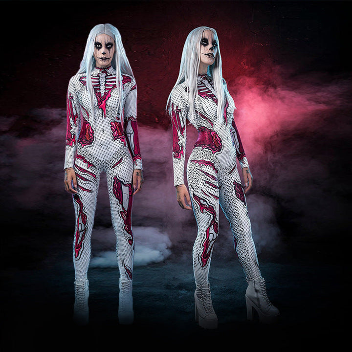 Skeleton Print Halloween Long-Sleeve Costume