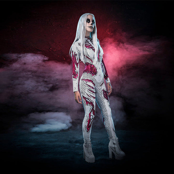 Skeleton Print Halloween Long-Sleeve Costume