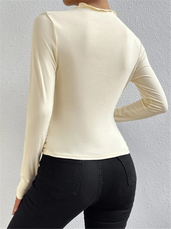 Amier - asymmetric collar draped long sleeve shirt
