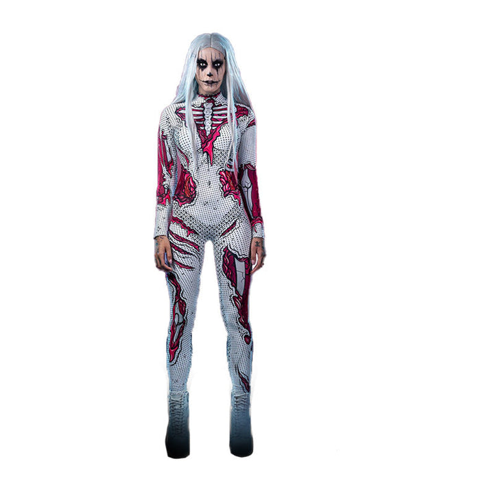 Skeleton Print Halloween Long-Sleeve Costume