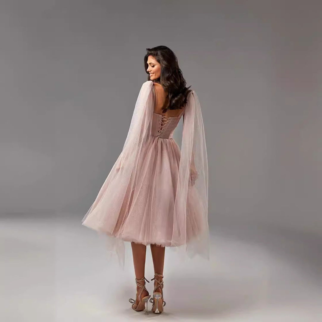 Elegant A-Line Cocktail Dress with Sheer Overlay