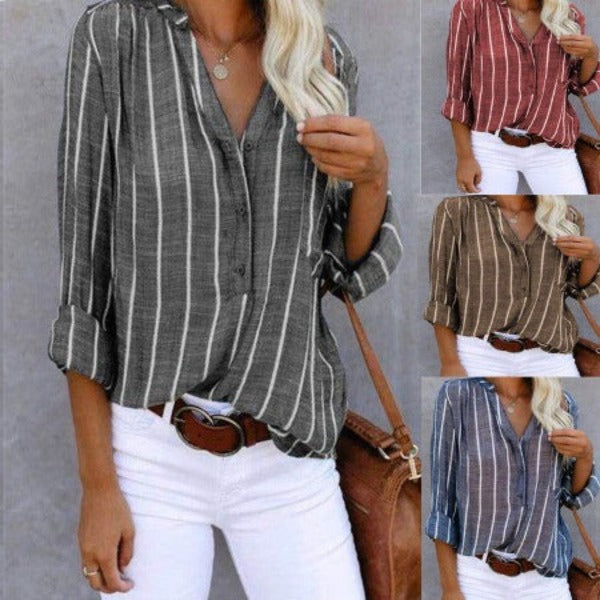 Women's casual striped button-down blouse