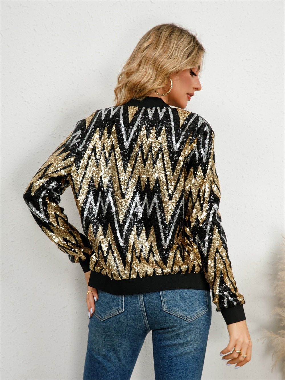 Women's sequin bomber jacket for dazzling nights