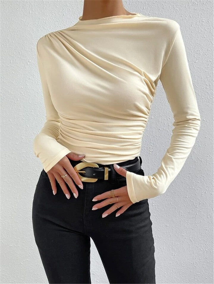 Amier - asymmetric collar draped long sleeve shirt