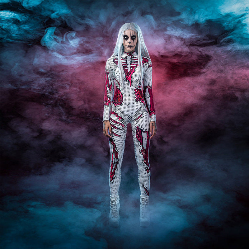 Skeleton Print Halloween Long-Sleeve Costume