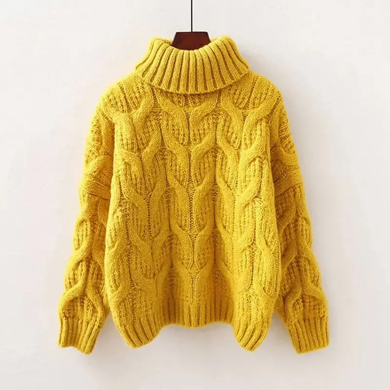 Warm and comfortable sweater with cable knit details for women