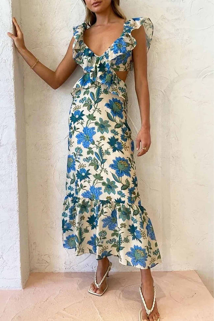 Elegant Sleeveless Maxi Dress with Ruffle Straps