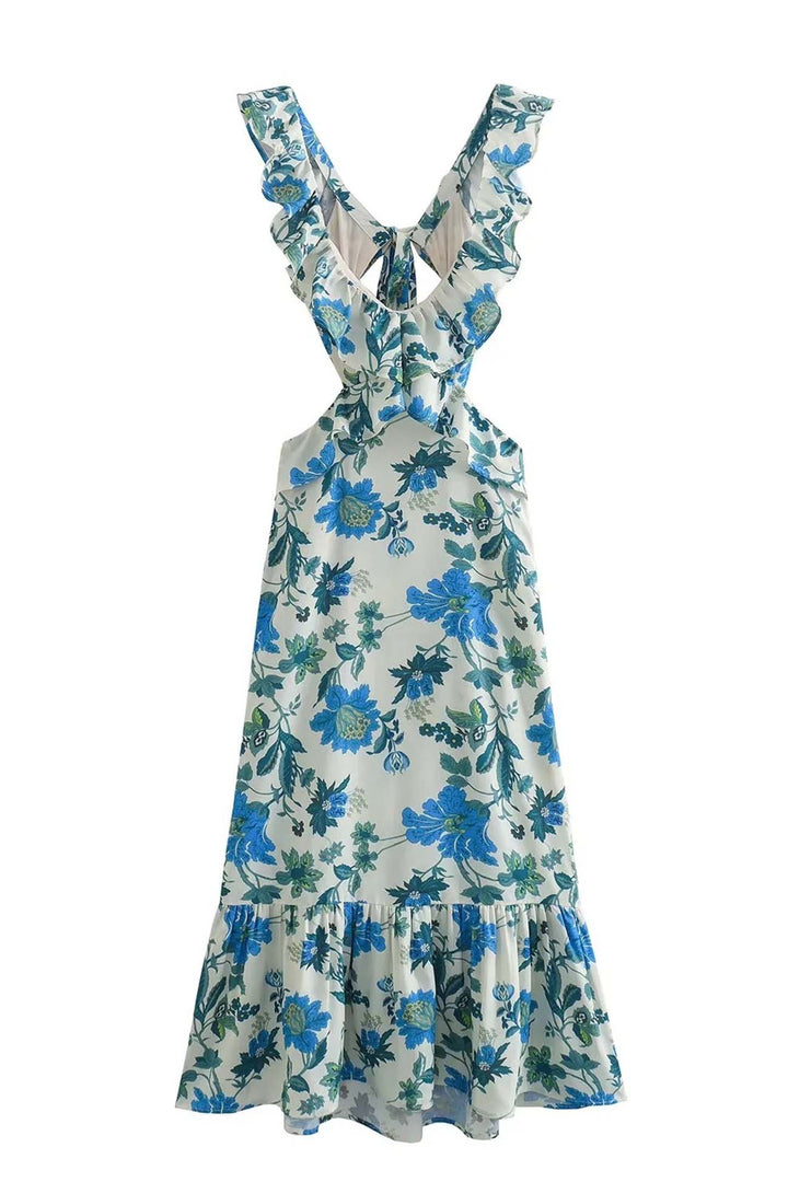 Elegant Sleeveless Maxi Dress with Ruffle Straps