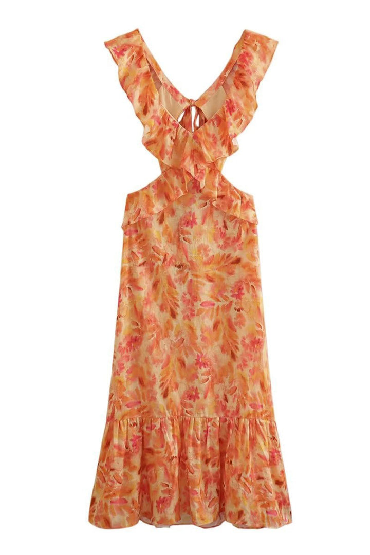 Elegant Sleeveless Maxi Dress with Ruffle Straps