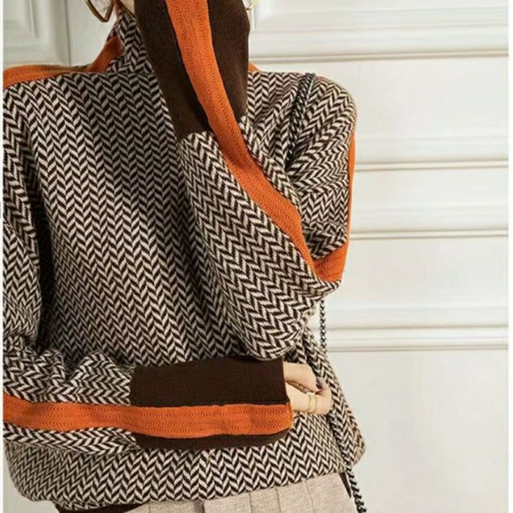 Women's houndstooth turtleneck sweater
