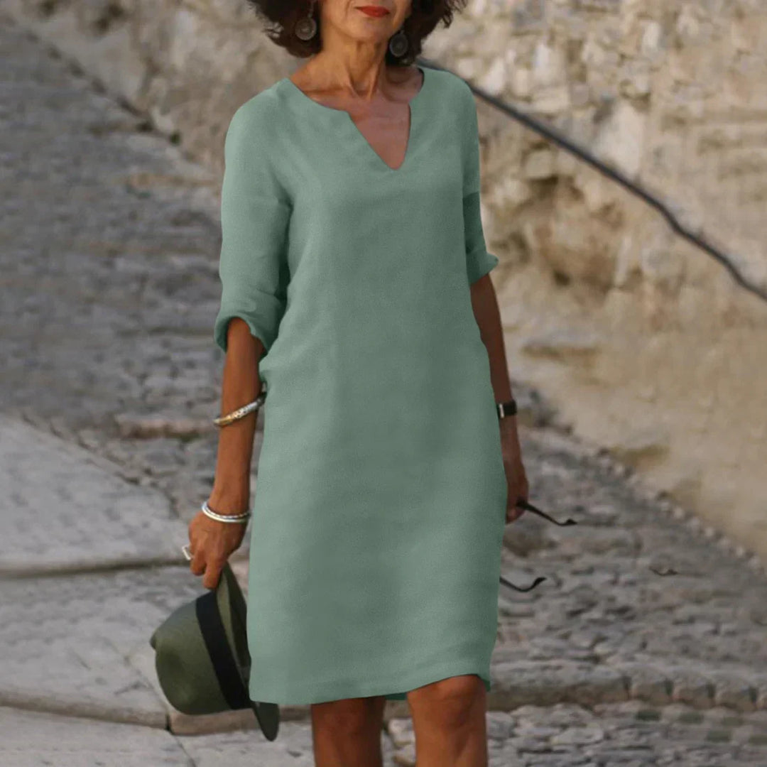 Women's V-Neck Dress with 3/4 Sleeves