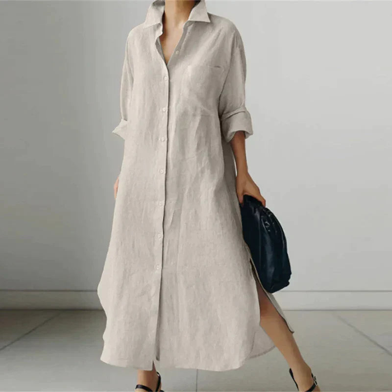 Women's Button-Up Shirt Dress with Slit