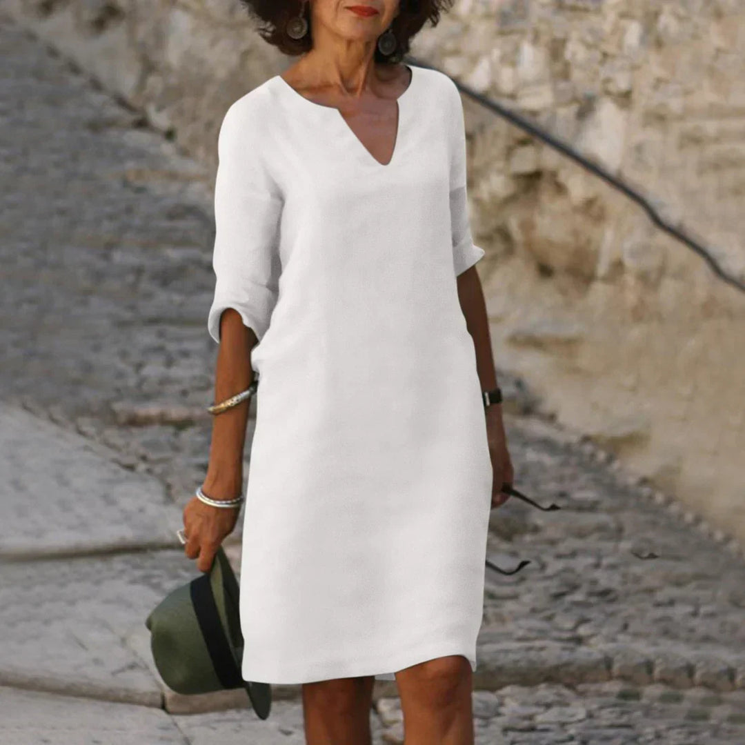 Women's V-Neck Dress with 3/4 Sleeves