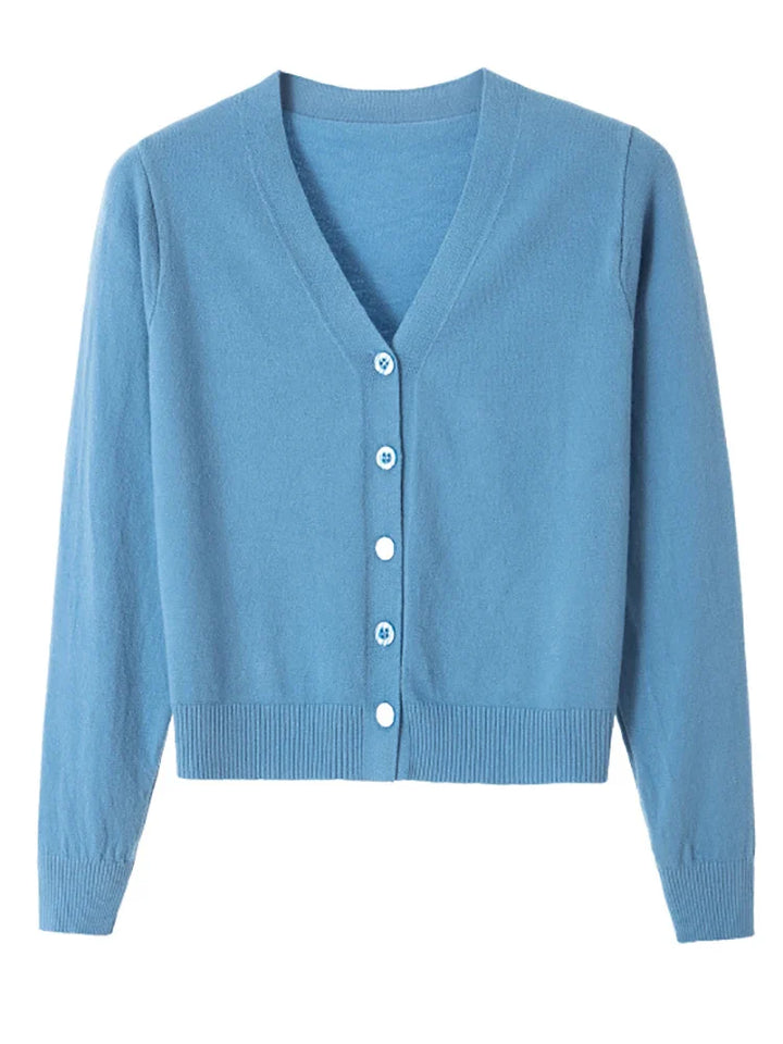 Women's knitted cardigan with V-neck and button closure