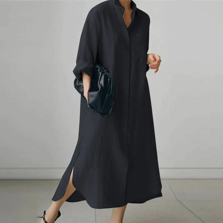 Women's Button-Up Shirt Dress with Slit