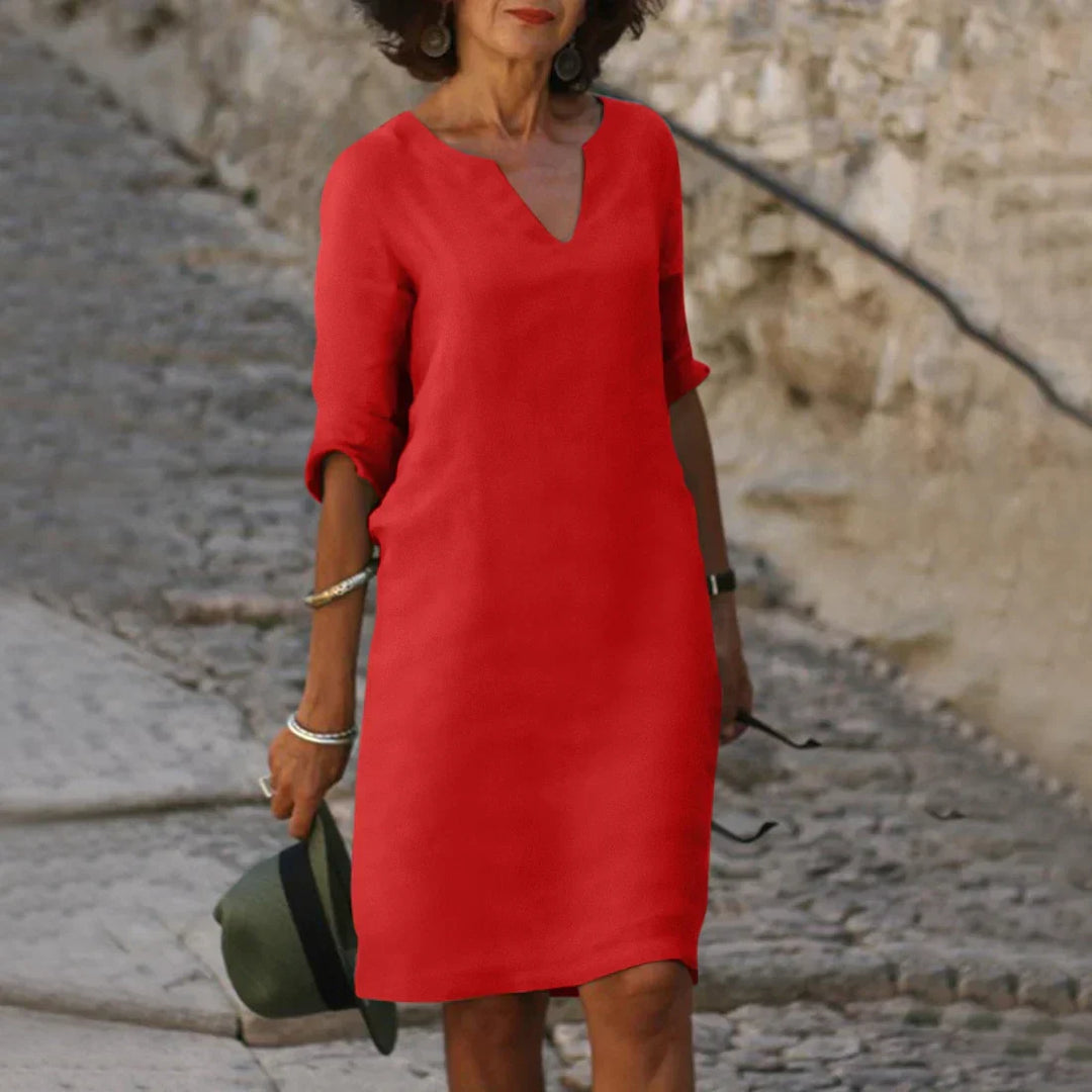 Women's V-Neck Dress with 3/4 Sleeves