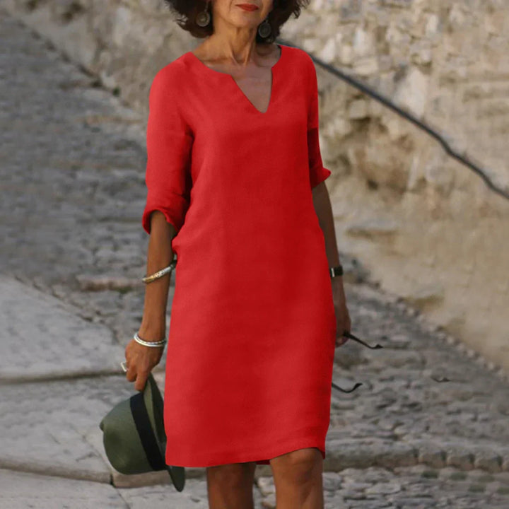 Women's V-Neck Dress with 3/4 Sleeves